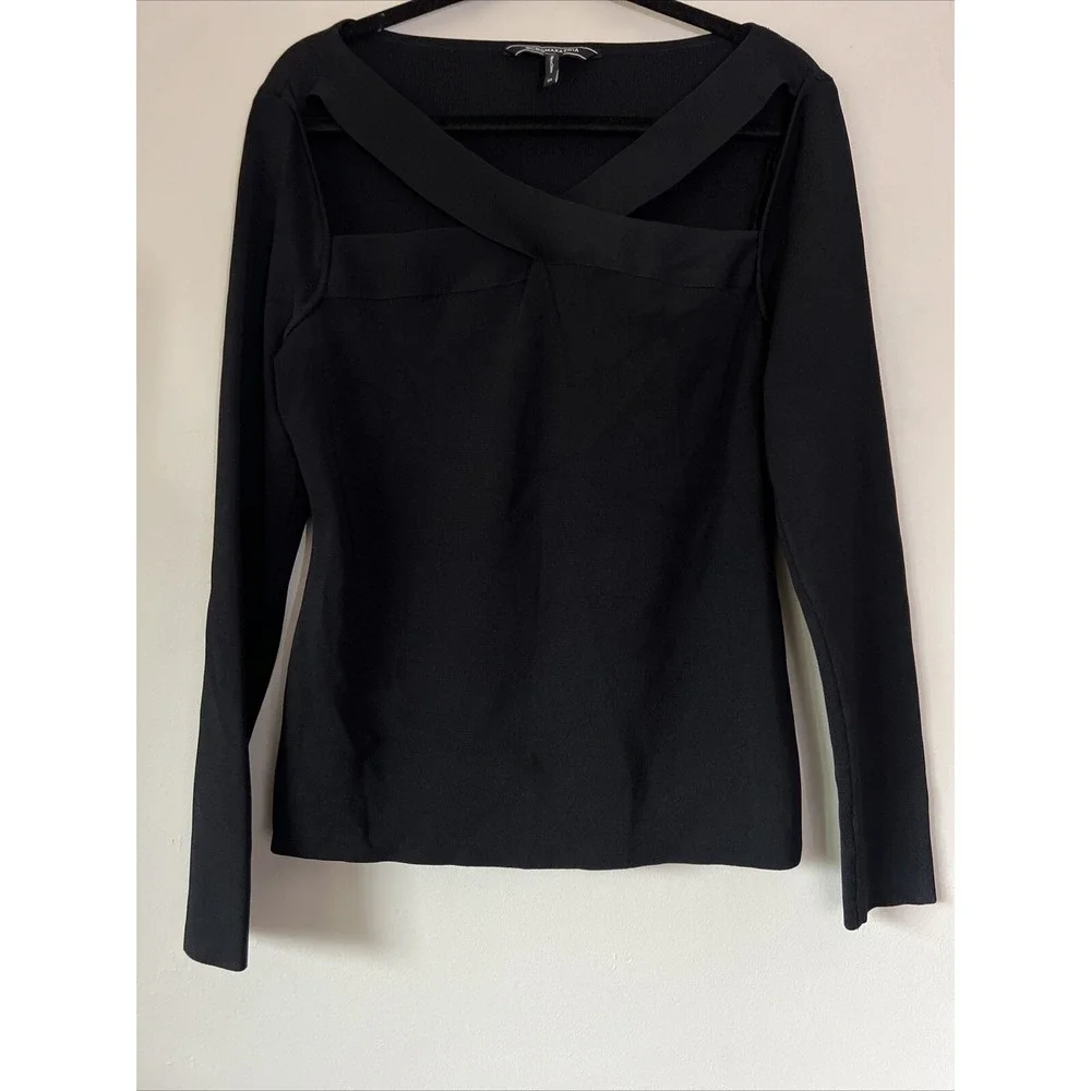 BCBGMAXAZRIA Long Sleeve Bodycon Cut Out Sweater Top in Black Size XL